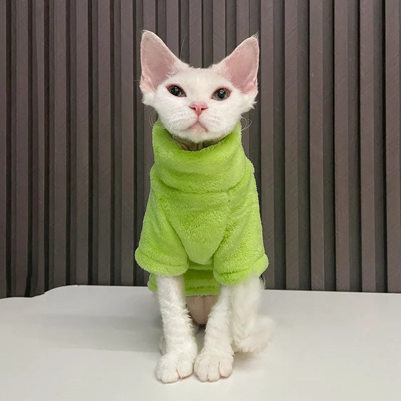 Warm Coral Velvet Hairless Cat Clothes Winter Sphynx Vest Turtleneck Kitten Clothing Puppy Costume Pet Accessories Gatitos