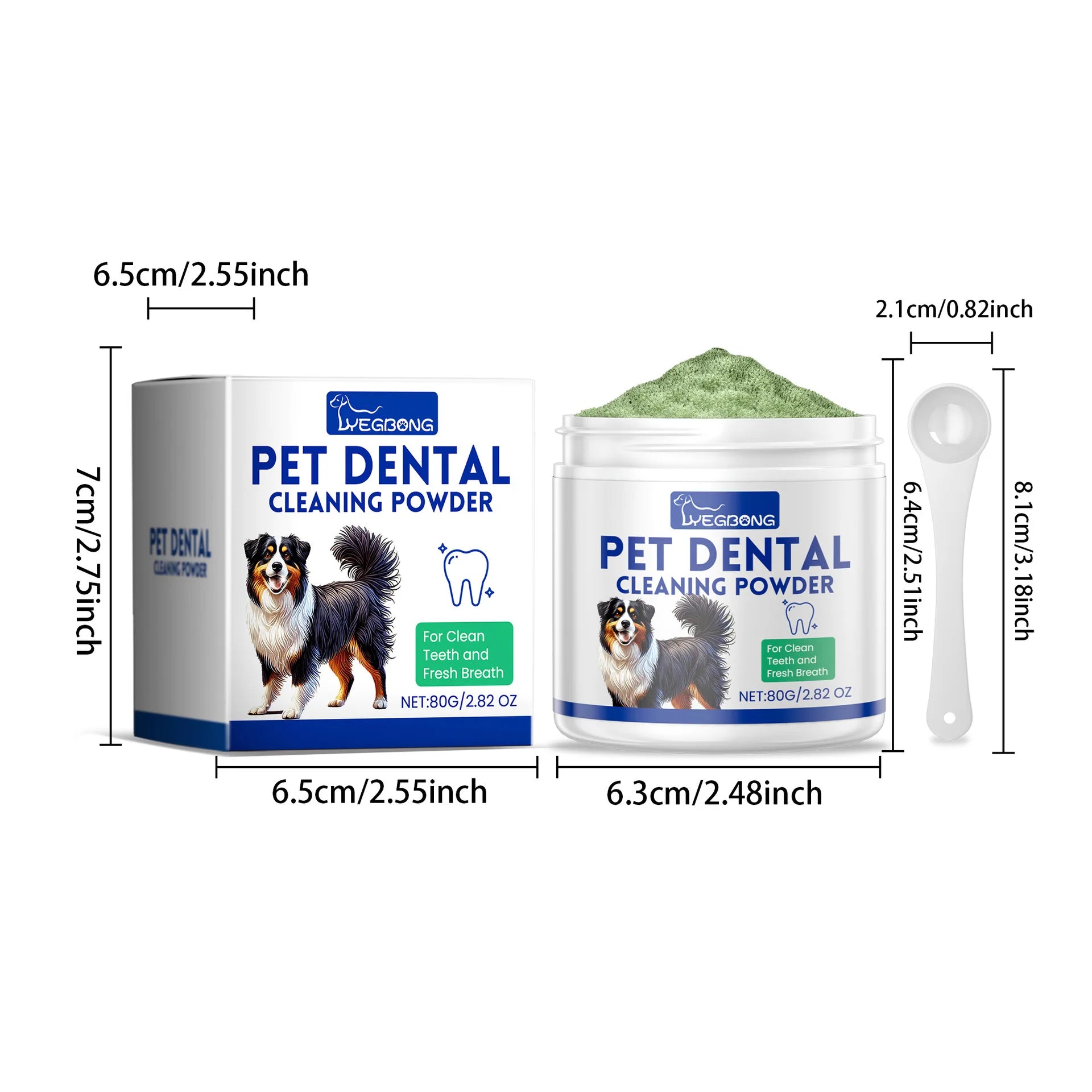 YEGBONG Natural Fresh Breath Dog Teeth Cleaning Powder Gentle Formula for Removing Plaque and Tartar Stains - Eliminates Odor