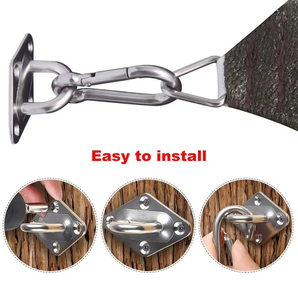 4PCS Stainless Steel Pad Eye Plates with Carabiners