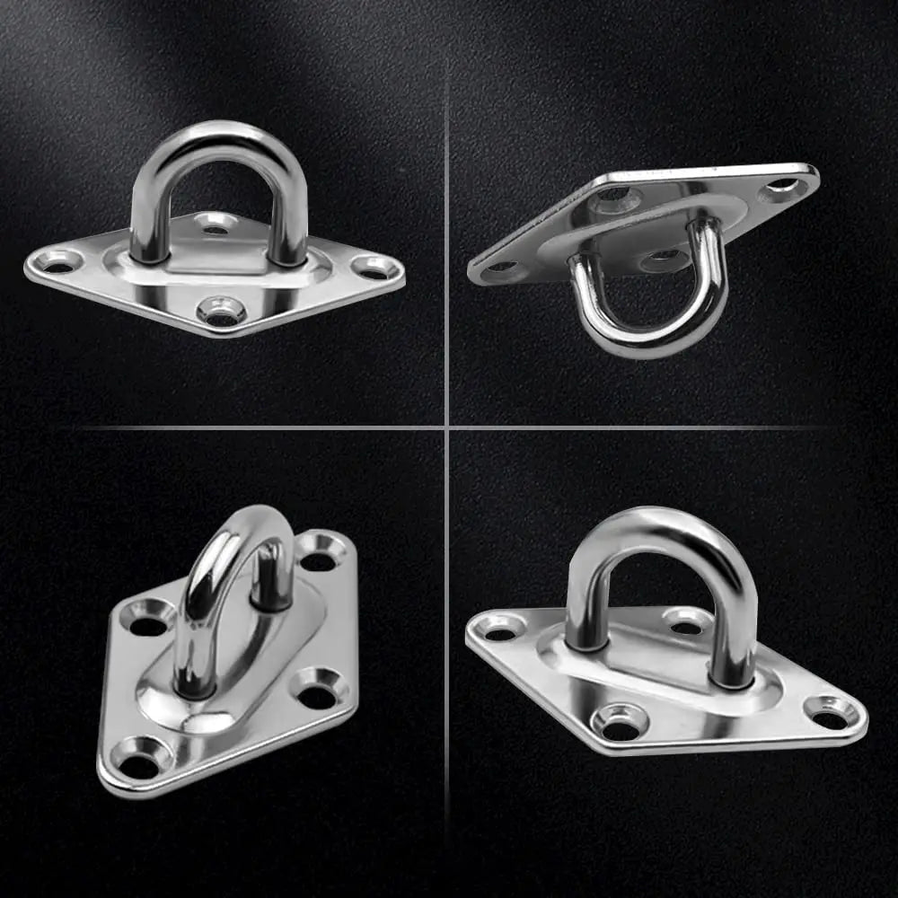 4PCS Stainless Steel Pad Eye Plates with Carabiners