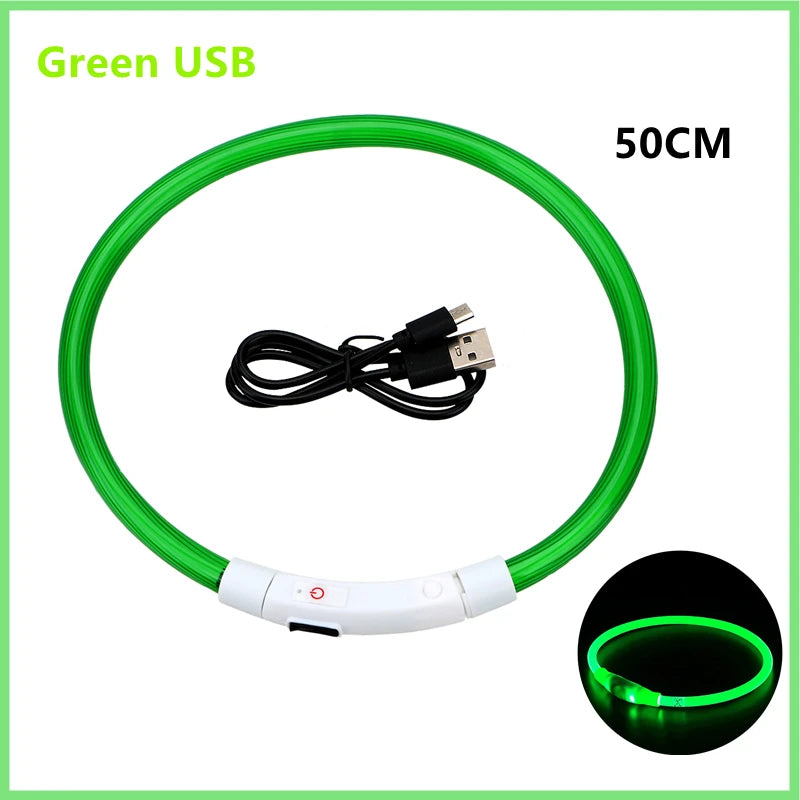 USB Rechargeable LED Pet Collar – Adjustable Glowing Safety Light