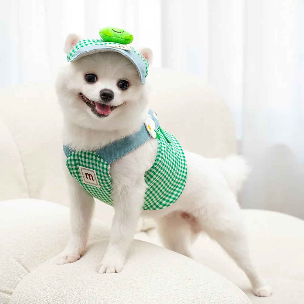 Three-piece Set Duck Frog Spring and Summer Pet Chest Harness Traction Rope Set - Breathable Fabric - For Cats & Puppies - Suita