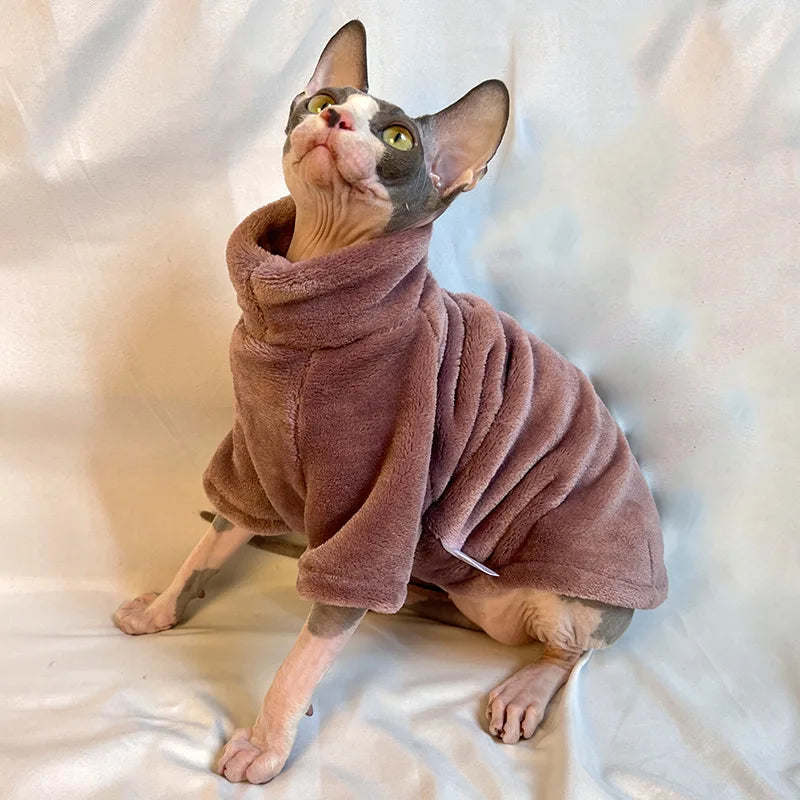 Warm Coral Velvet Hairless Cat Clothes Winter Sphynx Vest Turtleneck Kitten Clothing Puppy Costume Pet Accessories Gatitos