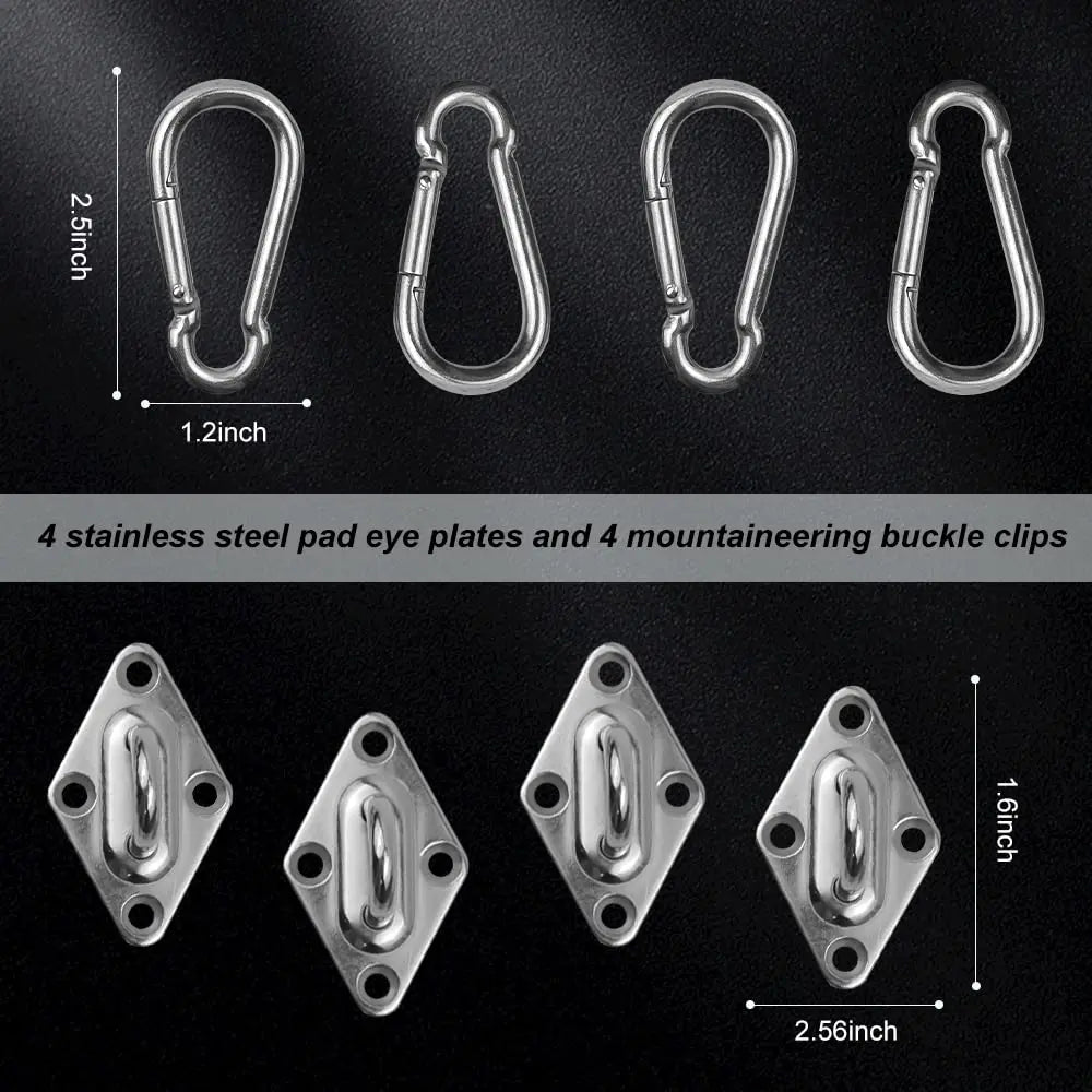 4PCS Stainless Steel Pad Eye Plates with Carabiners