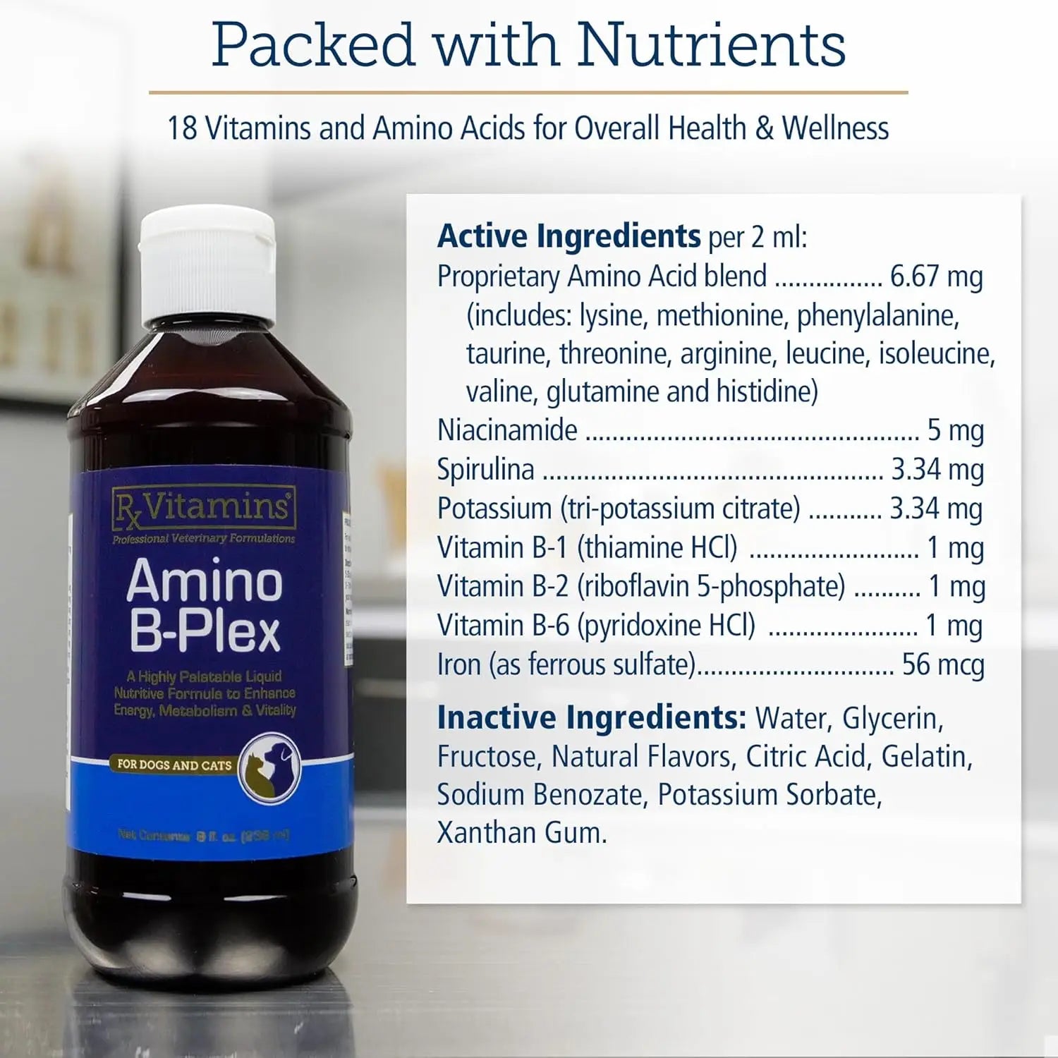 8oz Amino B-Plex Cat & Dog Supplement - Vitamin B Complex Liquid Plus Amino Acids for Dogs & Cats - Appetite Booster