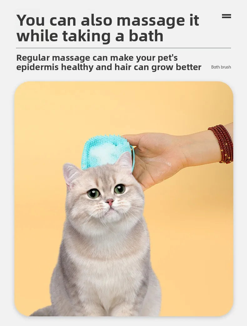 Dog Bathing Brush Pet Massage Brush Shampoo Dispenser Soft Silicone Brush Rubber Bristle for Dogs and Cats Shower Grooming Tool