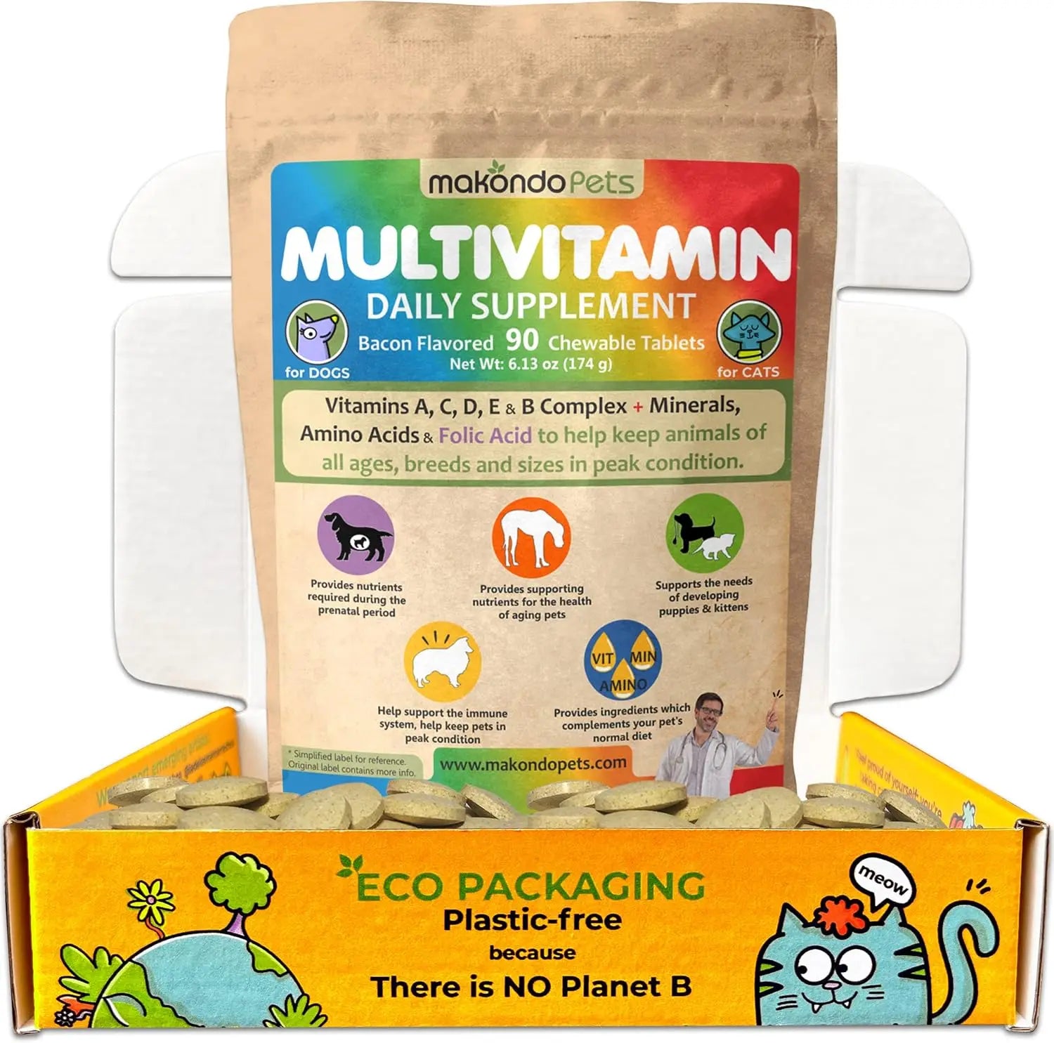 Prenatal Dog Vitamins – Multivitamin for Dogs and Cats with Folic Acid, Minerals and Amino Acids. Ideal for Pregnant, Breast