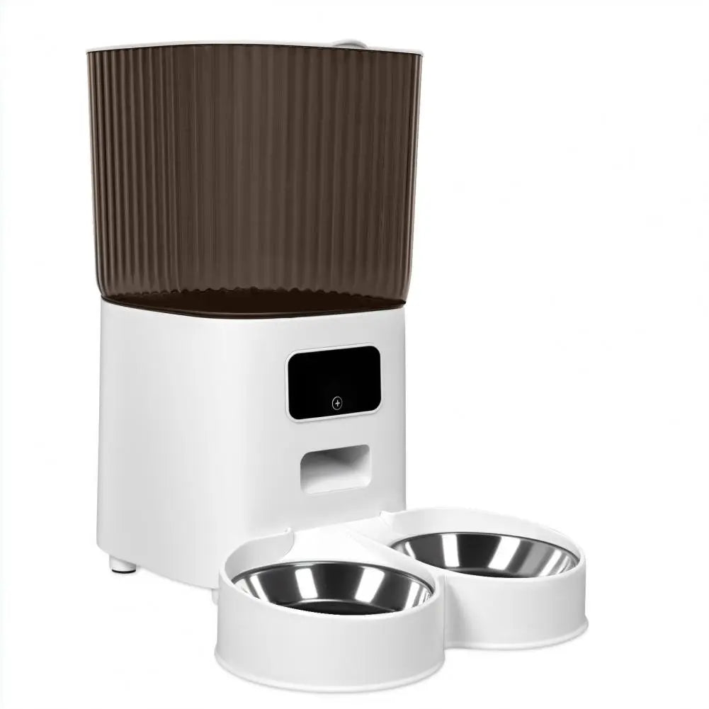 Smart Pet Feeder with Dual Bowls - 5L Transparent Storage, WiFi APP Control, Automatic Timed Dispensing for Cats & Dogs, Battery
