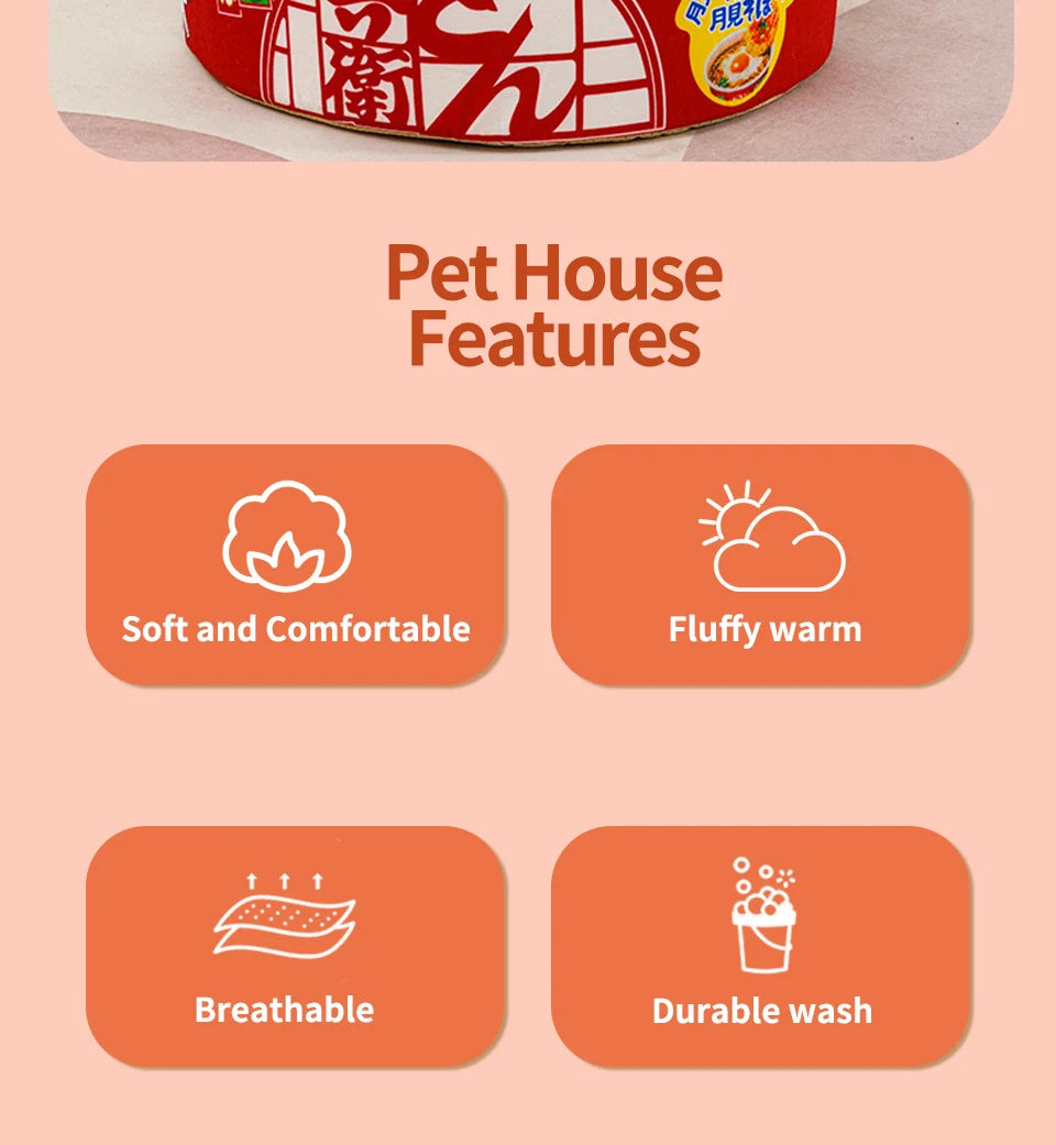 Pet Dog Cat House Kennel Super Large Instant Noodle Warm Dog Cat Nest Beds Cushion Udon Cup Noodle Pet Bed Cozy Nest