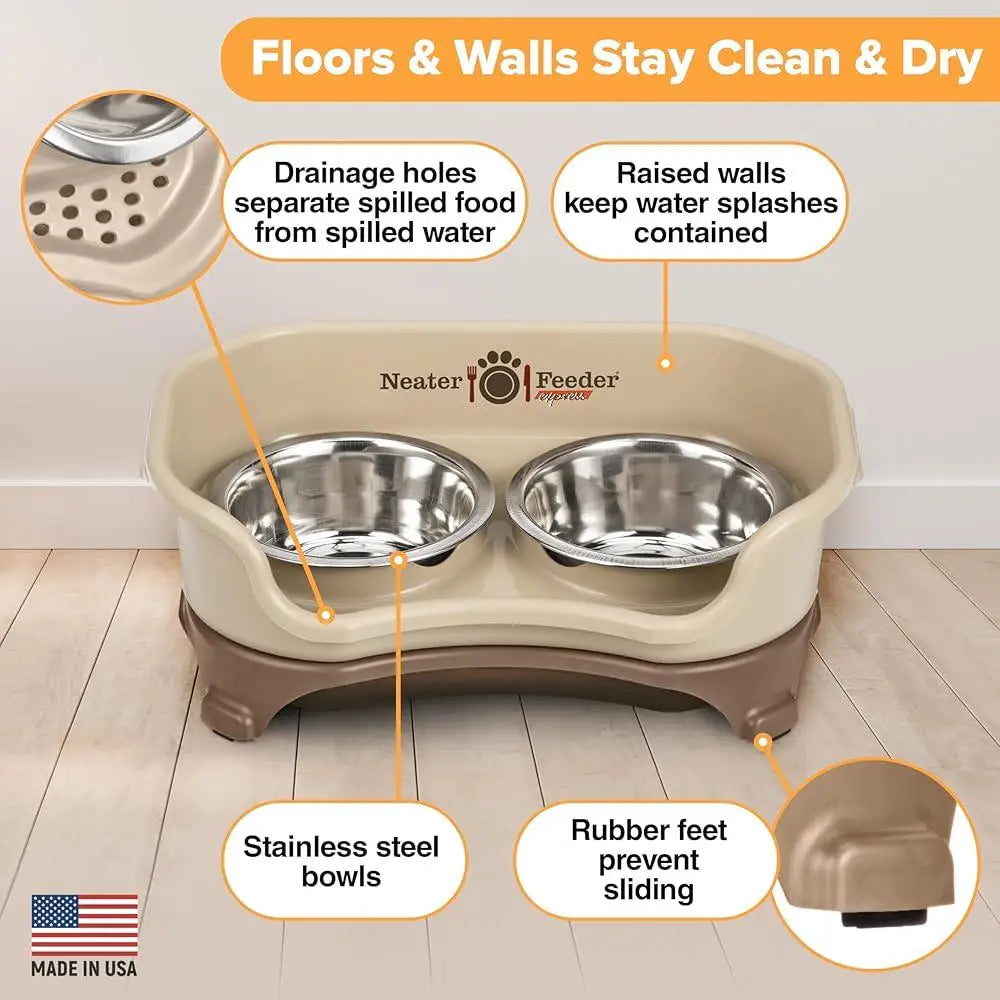 Mess Proof Elevated Dog Bowls Non Spill Non Tip Stainless Steel Catch Basin Small Dog Feeder Dishwasher Safe Rubber Feet