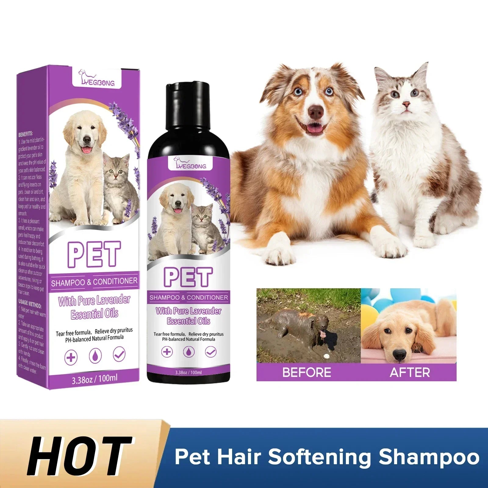 Pet Shampoo Flea Killer Hair Softening Relieve Itching PH Balanced Cleaning Natural Long-lasting Fragrance Mite Removal Dirt