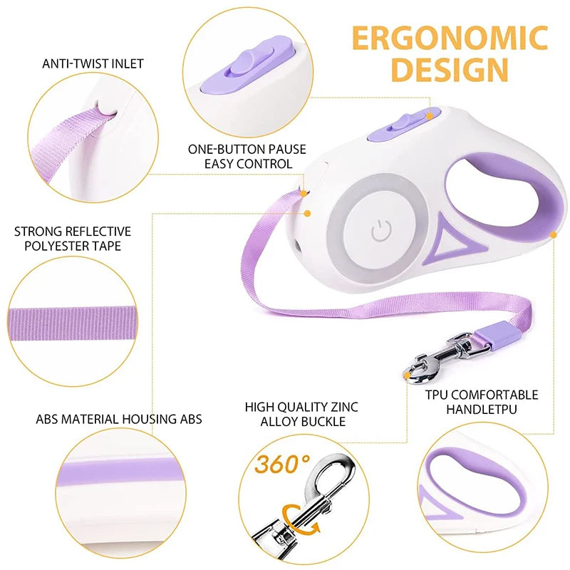 LED Luminous Dog Leash Automatic Retractable Leash for Medium Dogs Outdoor Small Pet Traction Rope Dog Accessories Pet Supplies