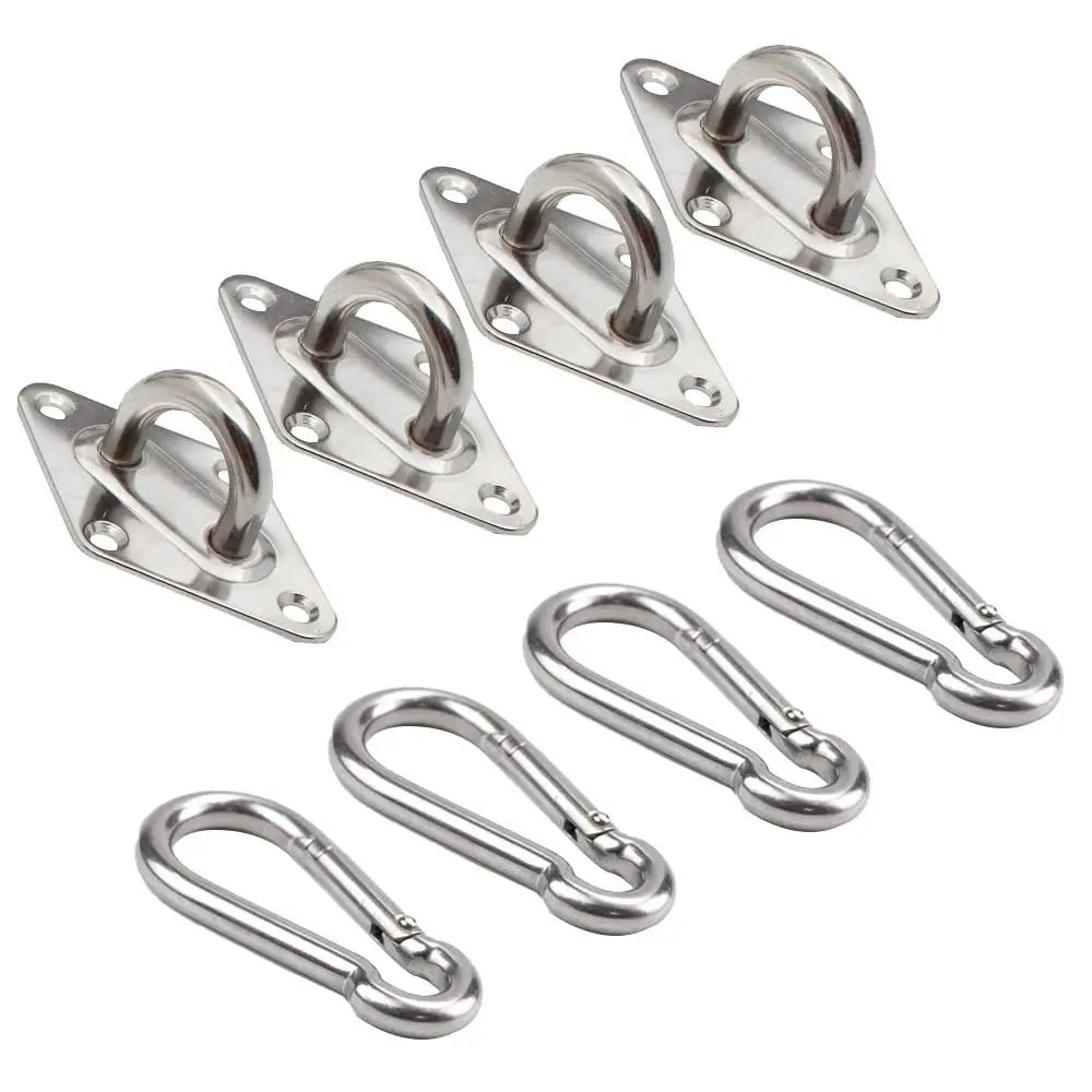 4PCS Stainless Steel Pad Eye Plates with Carabiners