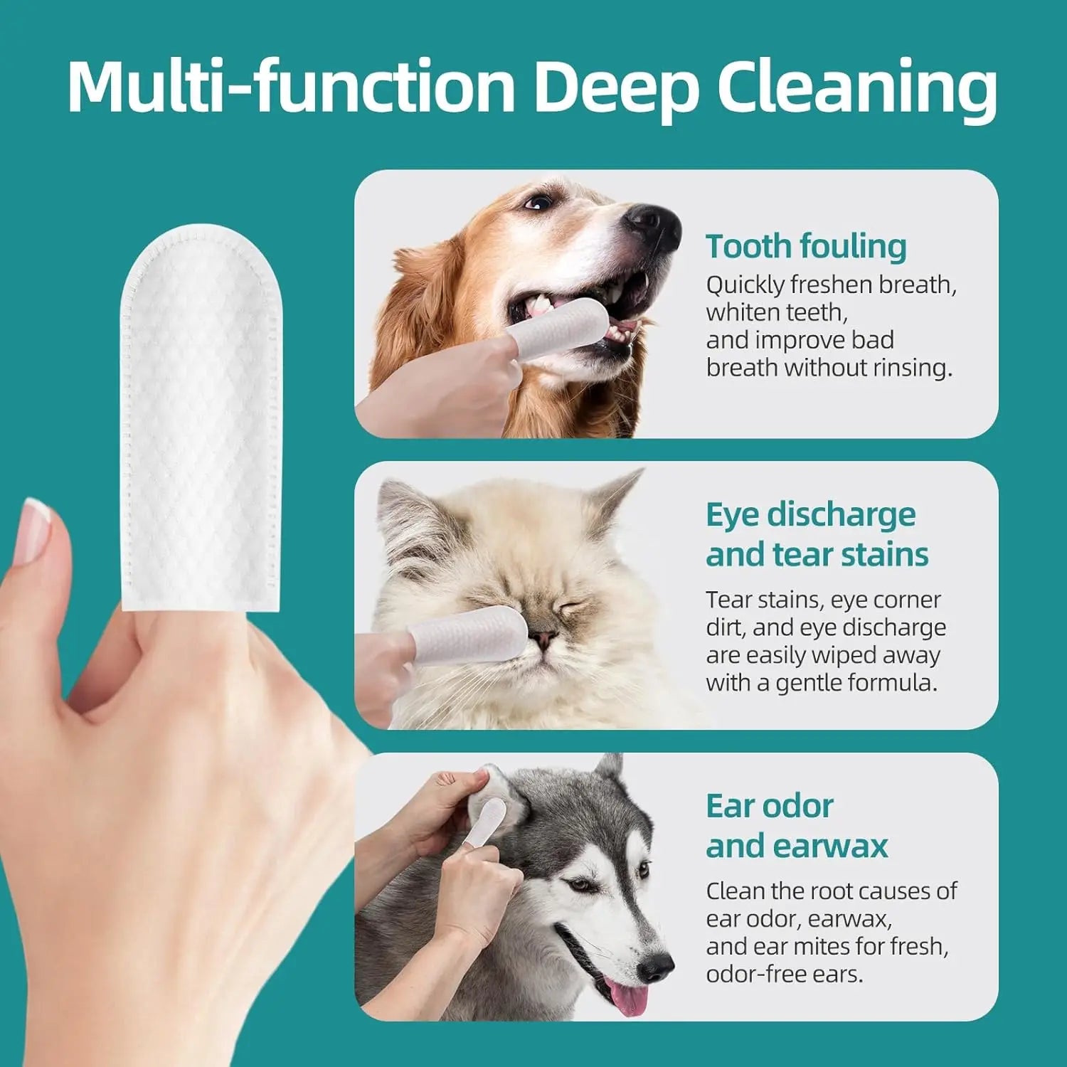 Dogs & CatsTeeth Cleaning Wipes, Pet Dental Finger Wipes for  Disposable Gentle Teeth Cleaning Pads ToothBad BreathRemove Plaque