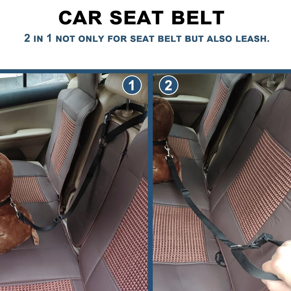 2-in-1 Pet Car Seat Belt & Leash – Adjustable Safety Harness