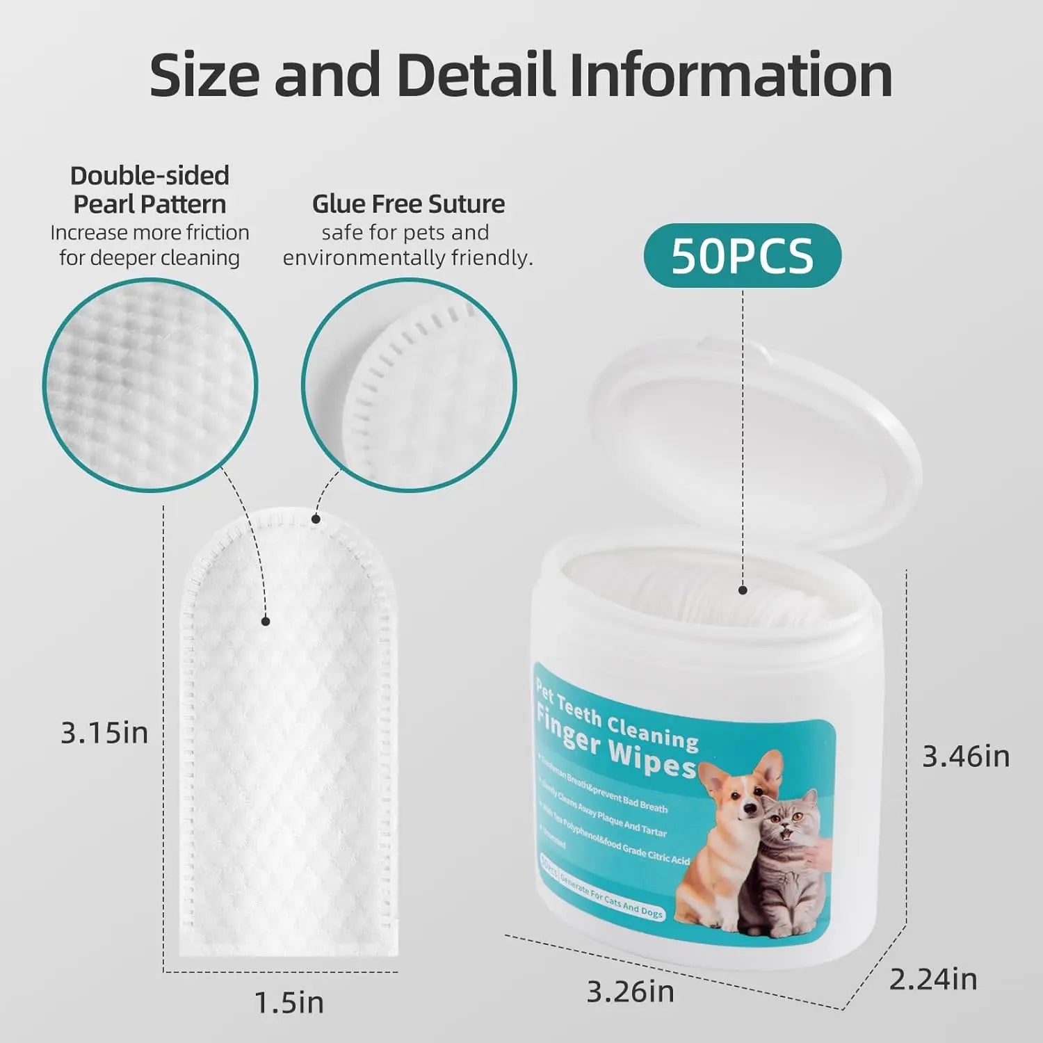 Dogs & CatsTeeth Cleaning Wipes, Pet Dental Finger Wipes for  Disposable Gentle Teeth Cleaning Pads ToothBad BreathRemove Plaque