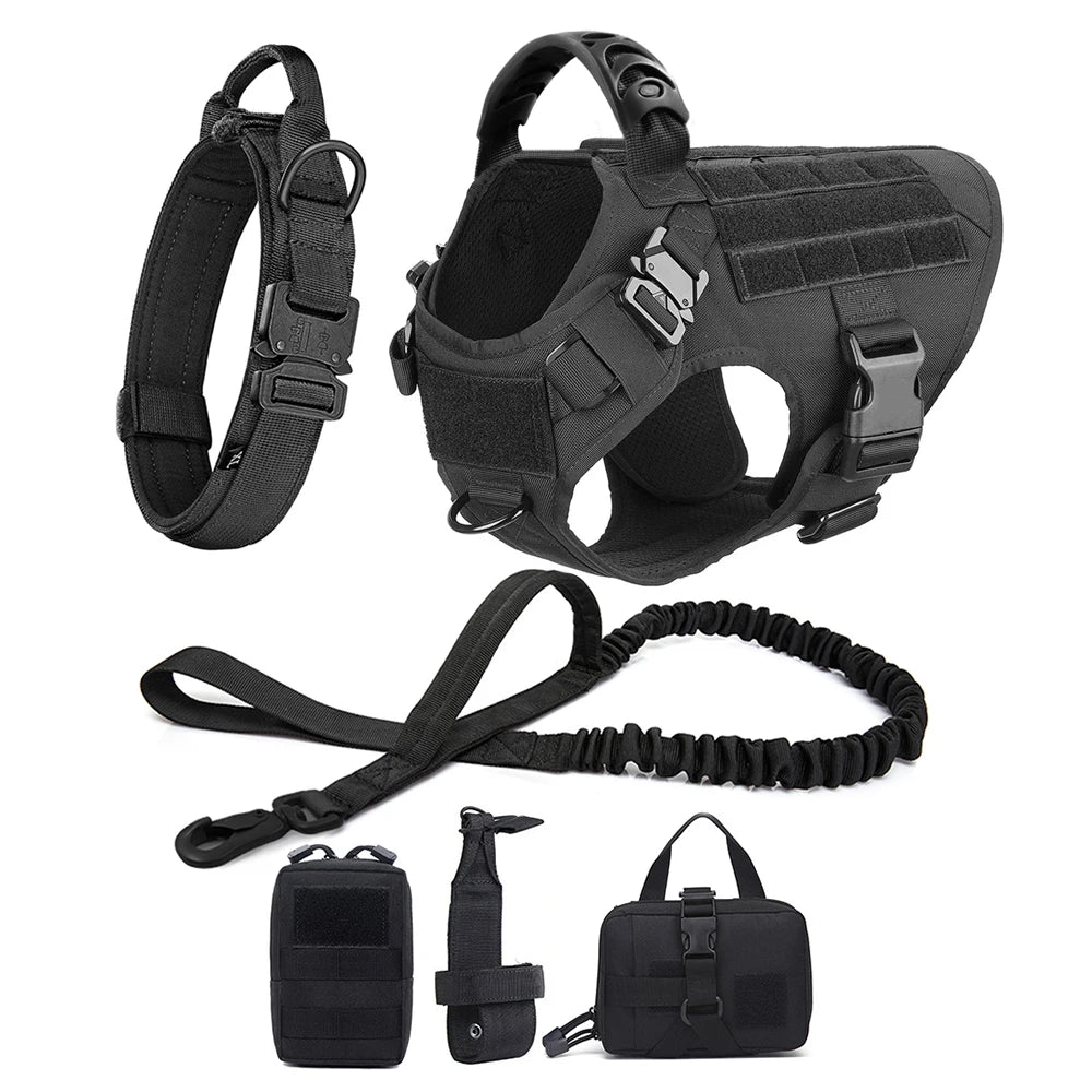 Large Dog Harness Vest with Leash & Molle Pouches