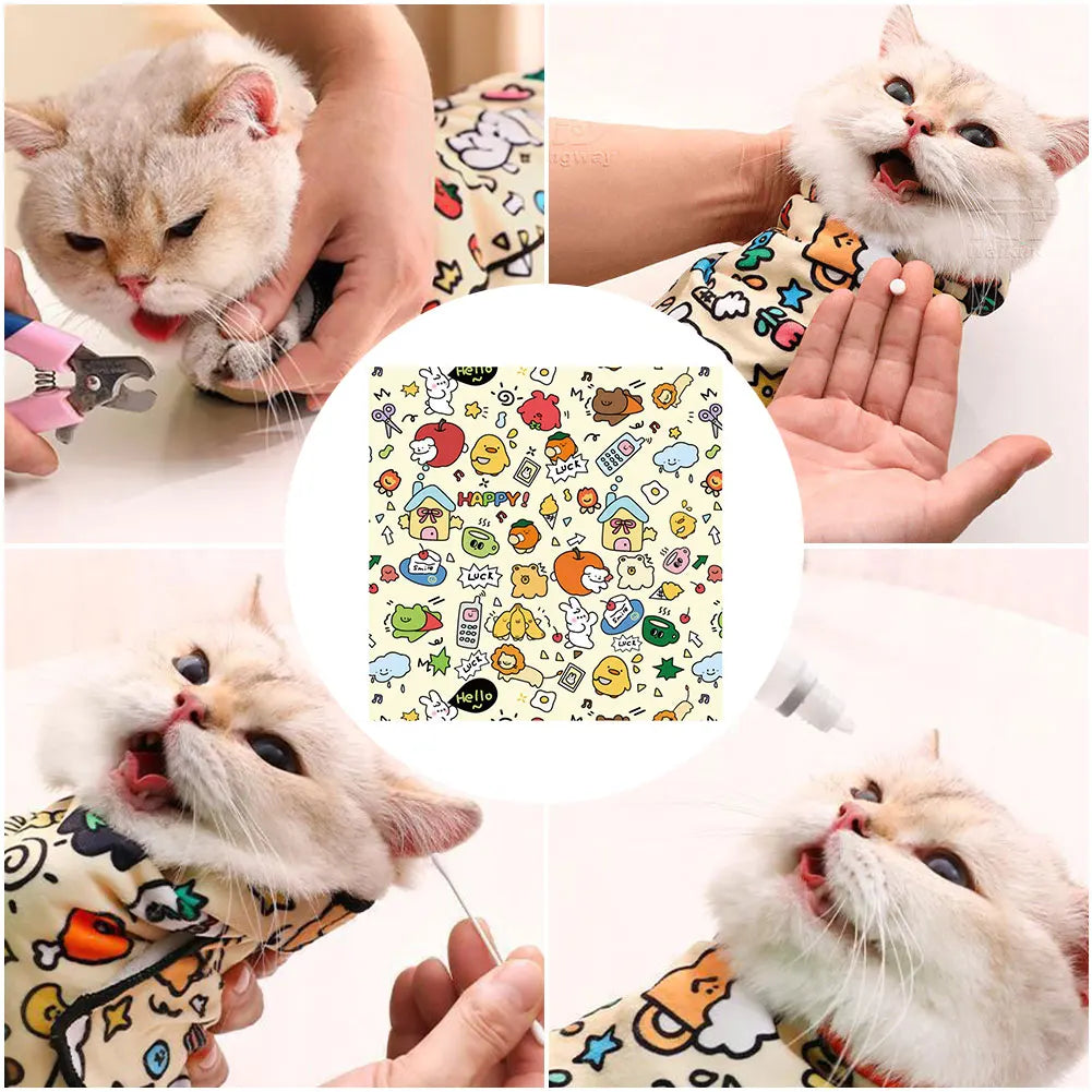 Cat Restraint Wrap Self-Adherent Cat Grooming Wrap Anti-Bite Anti-Scratch Anti-Escape Cat Swaddle Wrap for Cats and Dogs