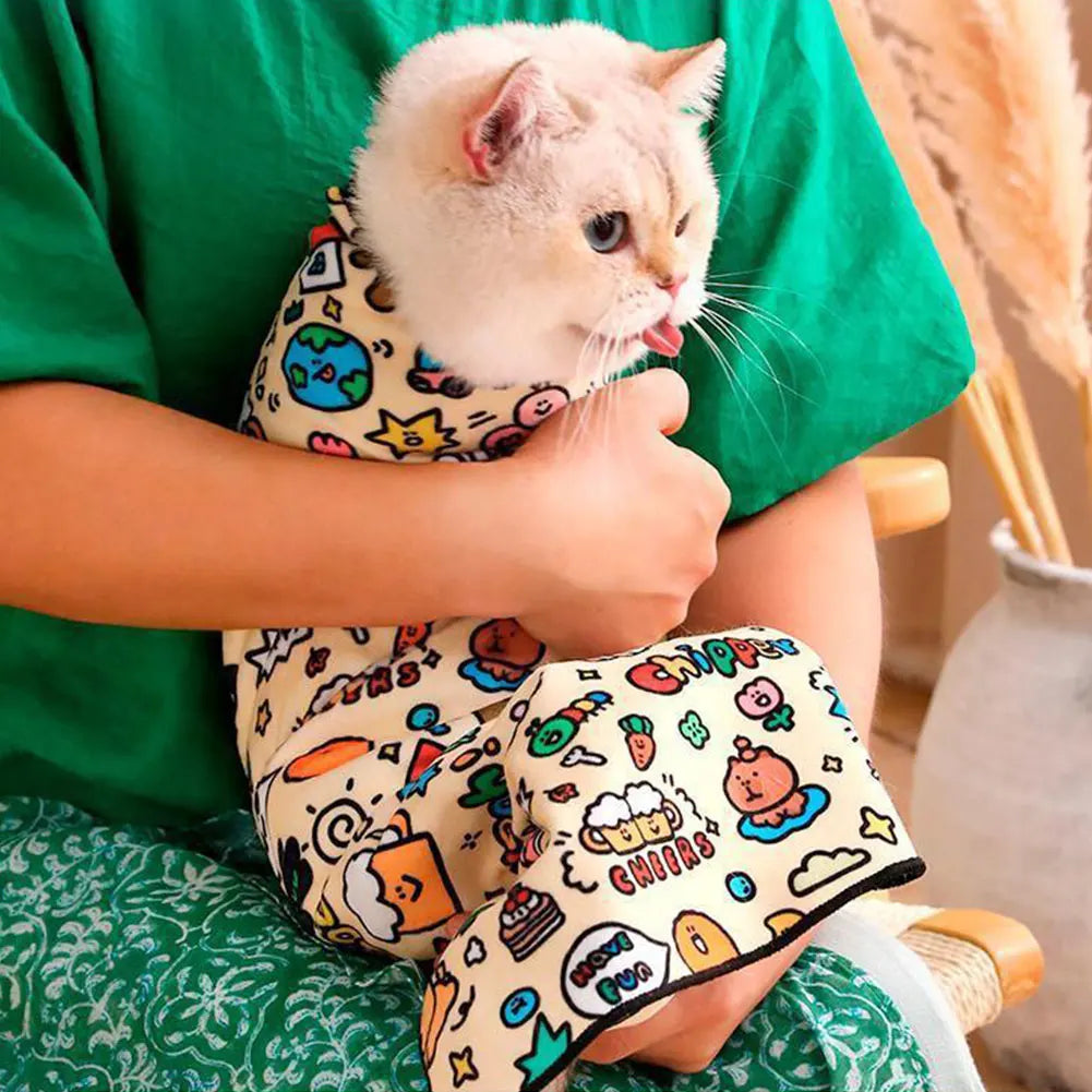 Cat Restraint Wrap Self-Adherent Cat Grooming Wrap Anti-Bite Anti-Scratch Anti-Escape Cat Swaddle Wrap for Cats and Dogs