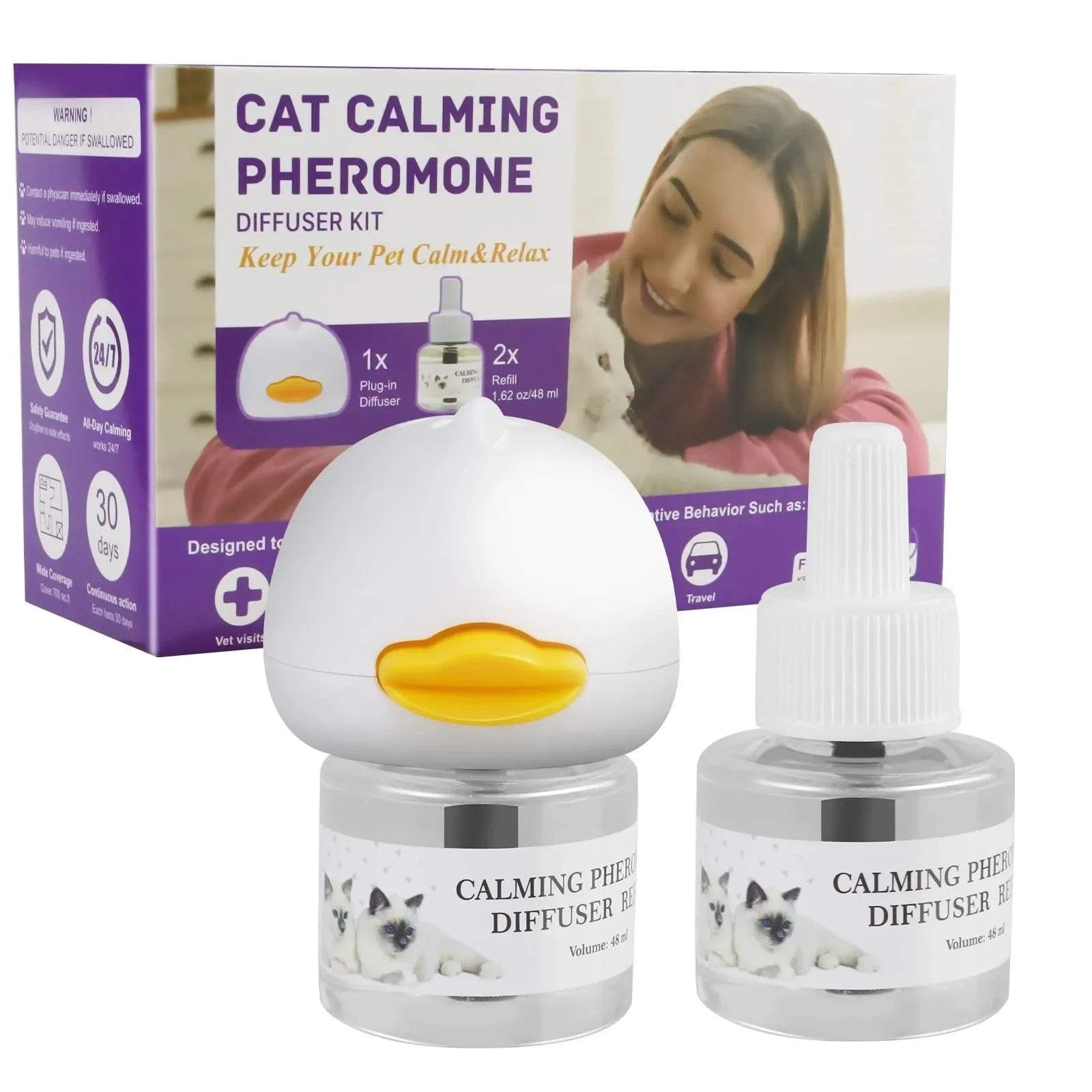 Pheromone Diffuser for Cats Cat Pheromone Plug-In Relaxants Start Kit 30-Day Refill Calming Spray for Calm Relaxing Home Indoor