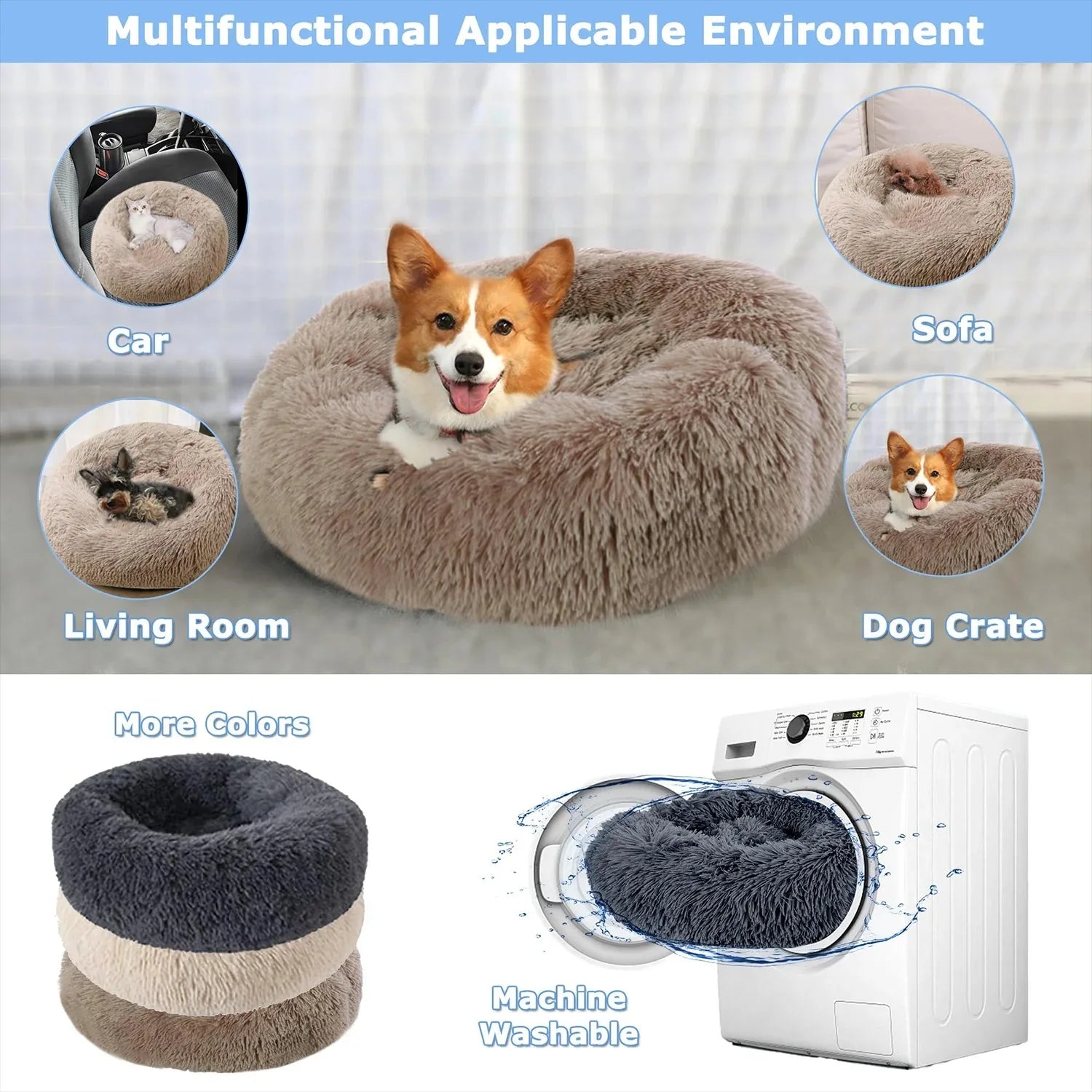 Round Plush Dog & Cat Bed – Washable