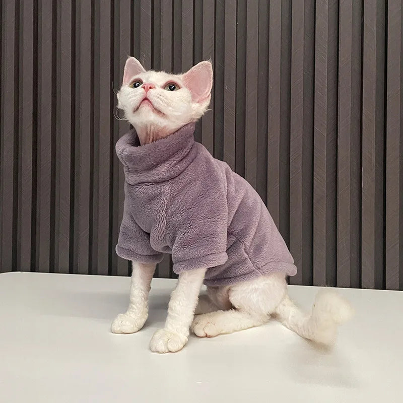 Warm Coral Velvet Hairless Cat Clothes Winter Sphynx Vest Turtleneck Kitten Clothing Puppy Costume Pet Accessories Gatitos