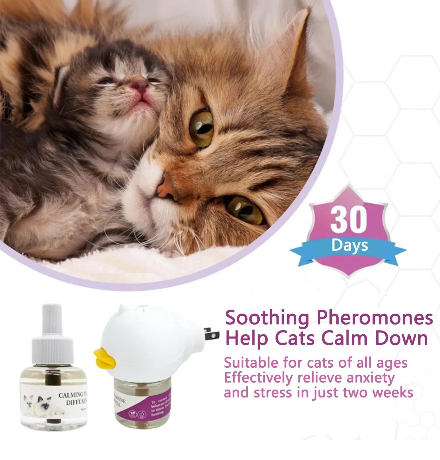 Pheromone Diffuser for Cats Cat Pheromone Plug-In Relaxants Start Kit 30-Day Refill Calming Spray for Calm Relaxing Home Indoor