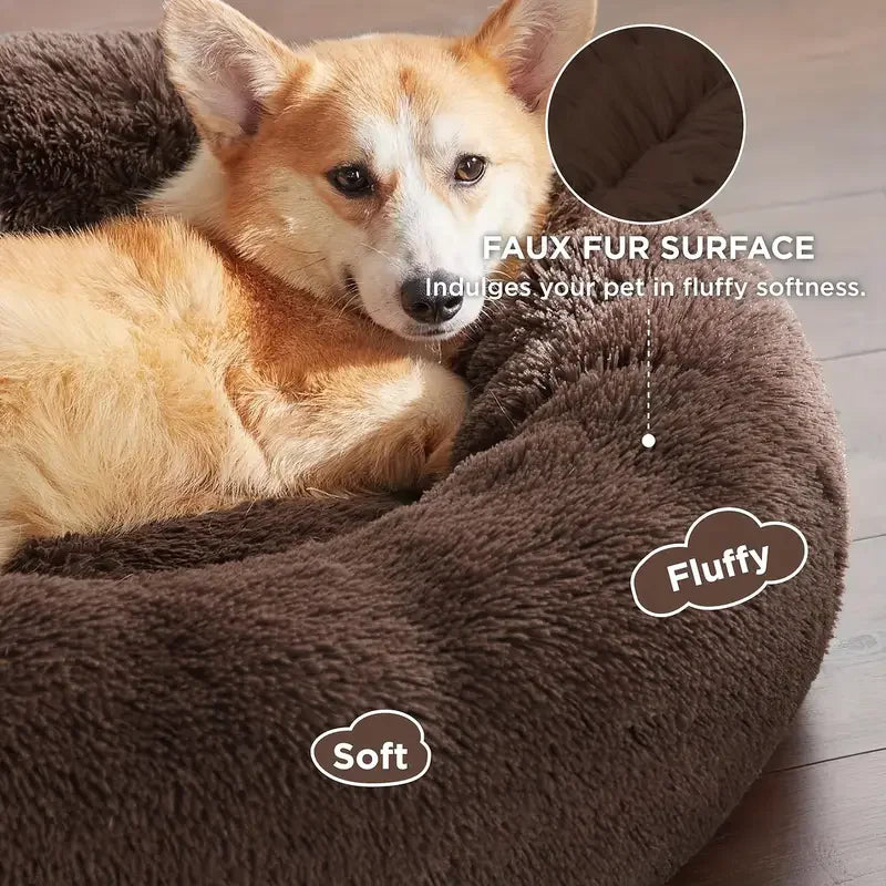 Round Plush Dog & Cat Bed – Washable