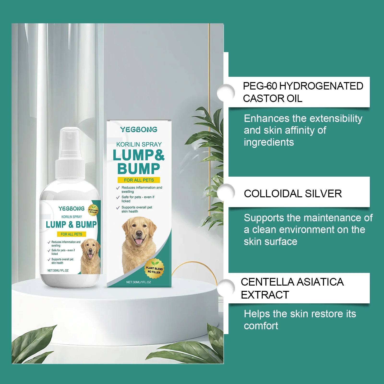 YEGBONG Hypoallergenic Pet Skin Care Spray Soothing Redness Relief Gentle Scratching Control for Dogs and Cats Sensitive Skin