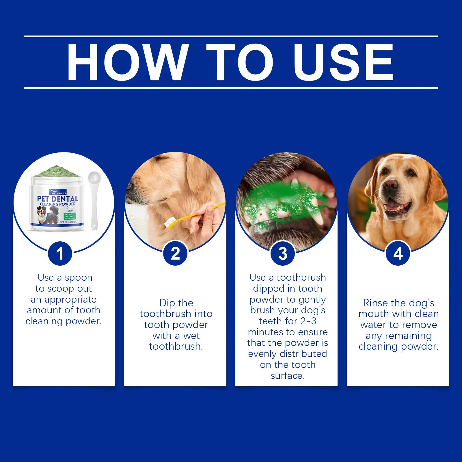 YEGBONG Natural Fresh Breath Dog Teeth Cleaning Powder Gentle Formula for Removing Plaque and Tartar Stains - Eliminates Odor