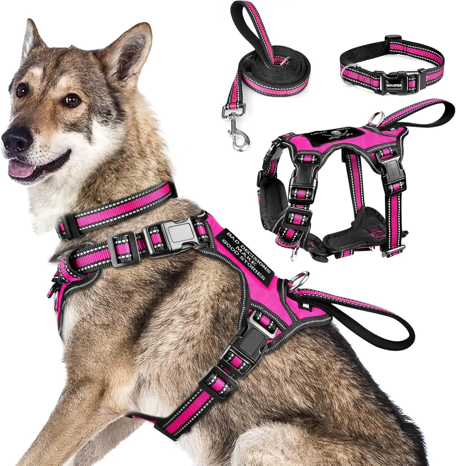 Pet Harness Collar and Leash Set All-in-one Reflective Dog Harness No Pull with Adjustable Buckles for Puppies Small Medium
