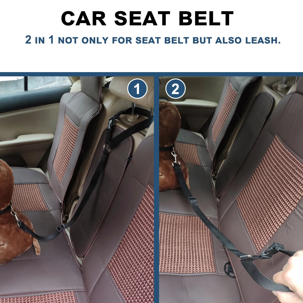 2-in-1 Pet Car Seat Belt & Leash – Adjustable Safety Harness