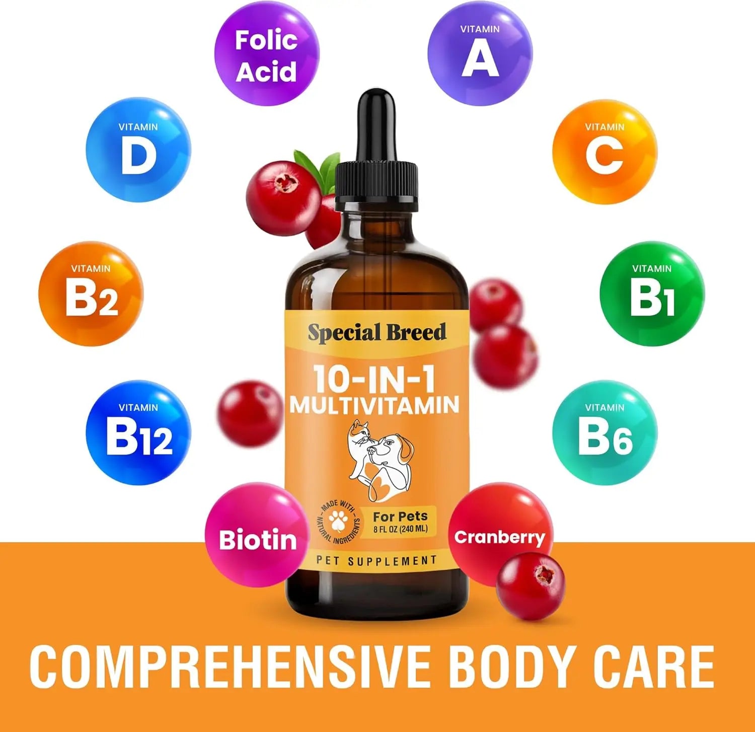8 Ounce (Pack of 1)10-in-1 Liquid Multivitamin for Dogs and Cats, 8 Ounce Multi Vitamin Supplement, Vitamin for Dogs,  Cats,