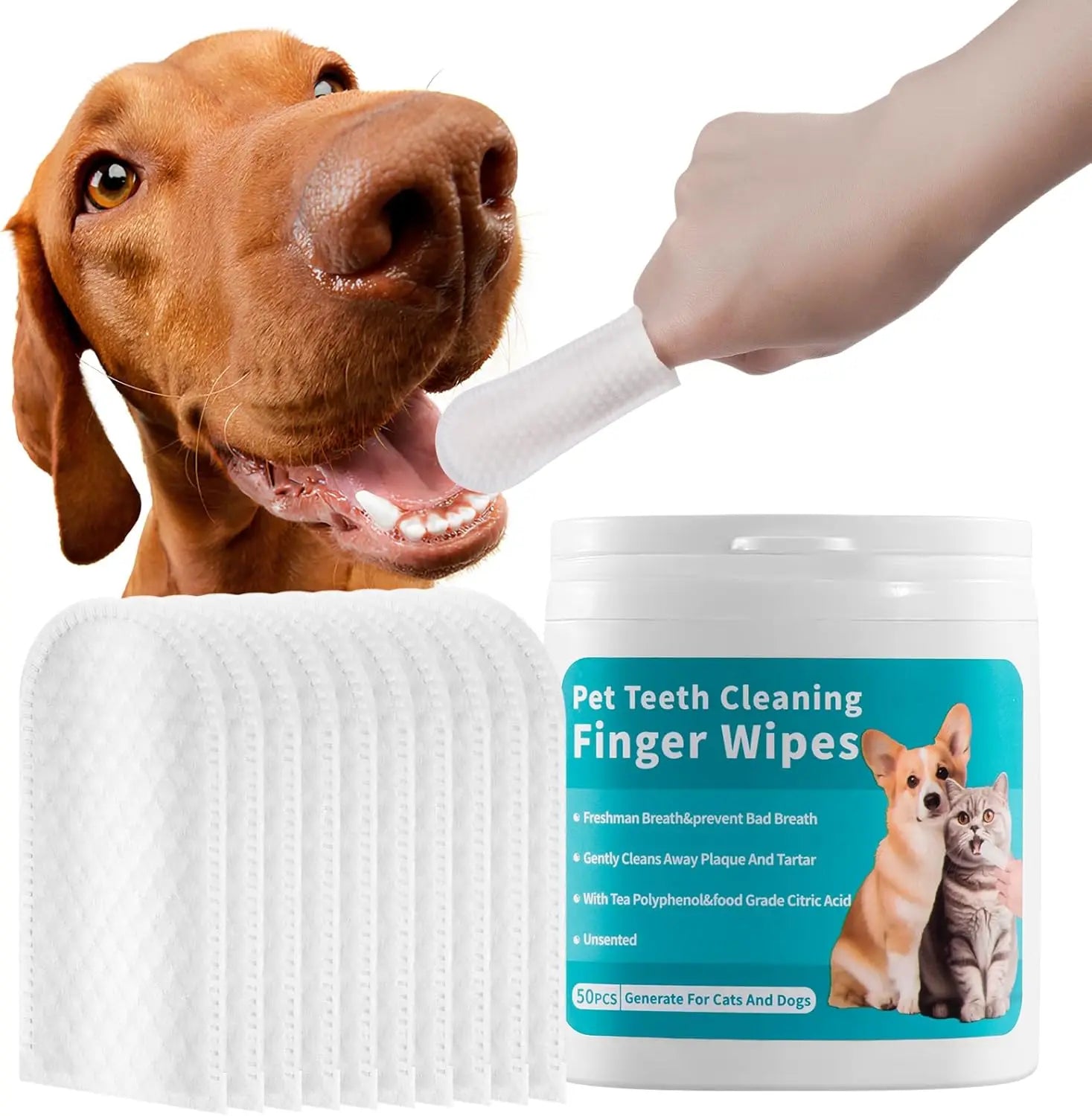 Dogs & CatsTeeth Cleaning Wipes, Pet Dental Finger Wipes for  Disposable Gentle Teeth Cleaning Pads ToothBad BreathRemove Plaque