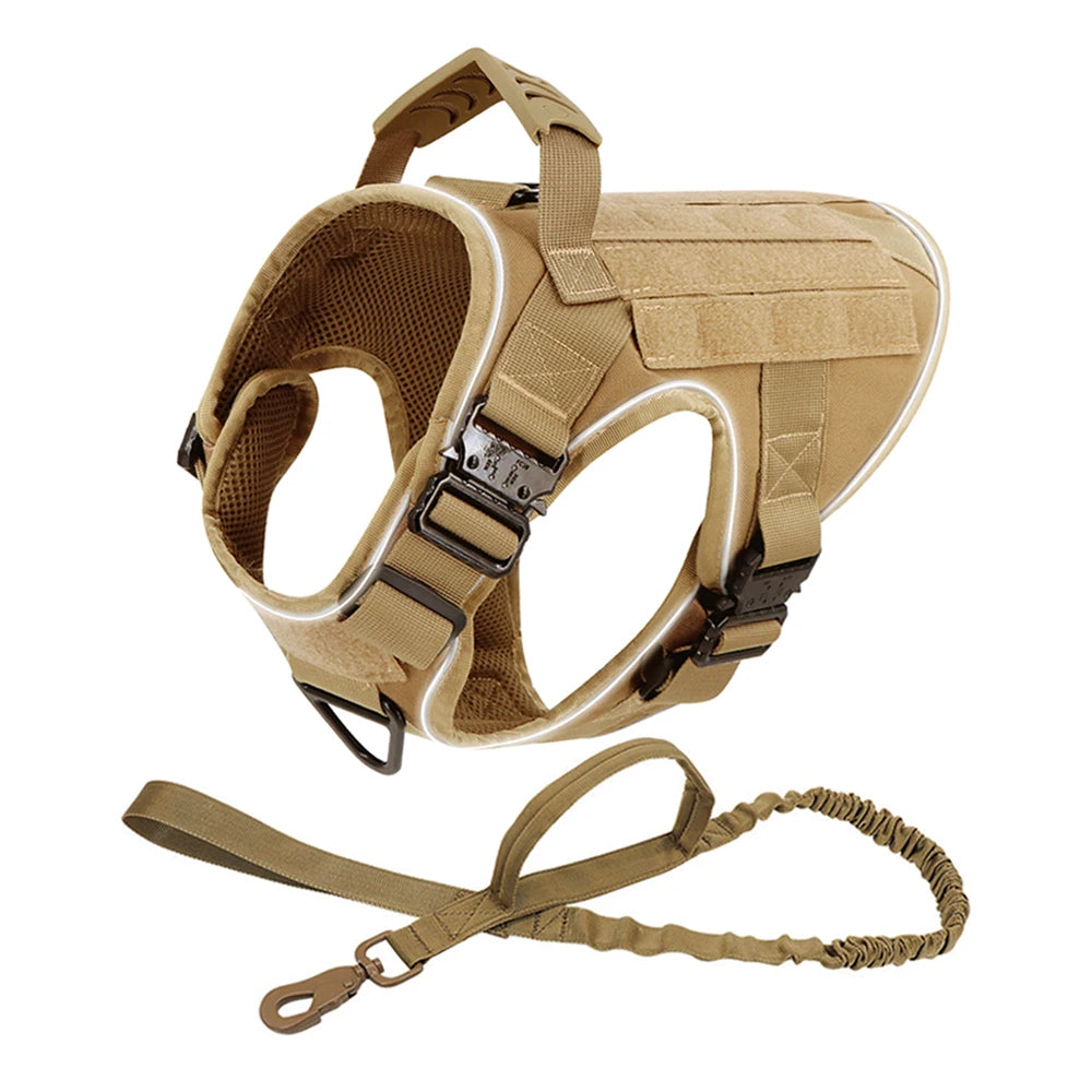 Reflective Dog Harness with 4 Metal Buckles Military Pet Training Vest Harnesses Leash Patches Tactical Large Dogs Accessories