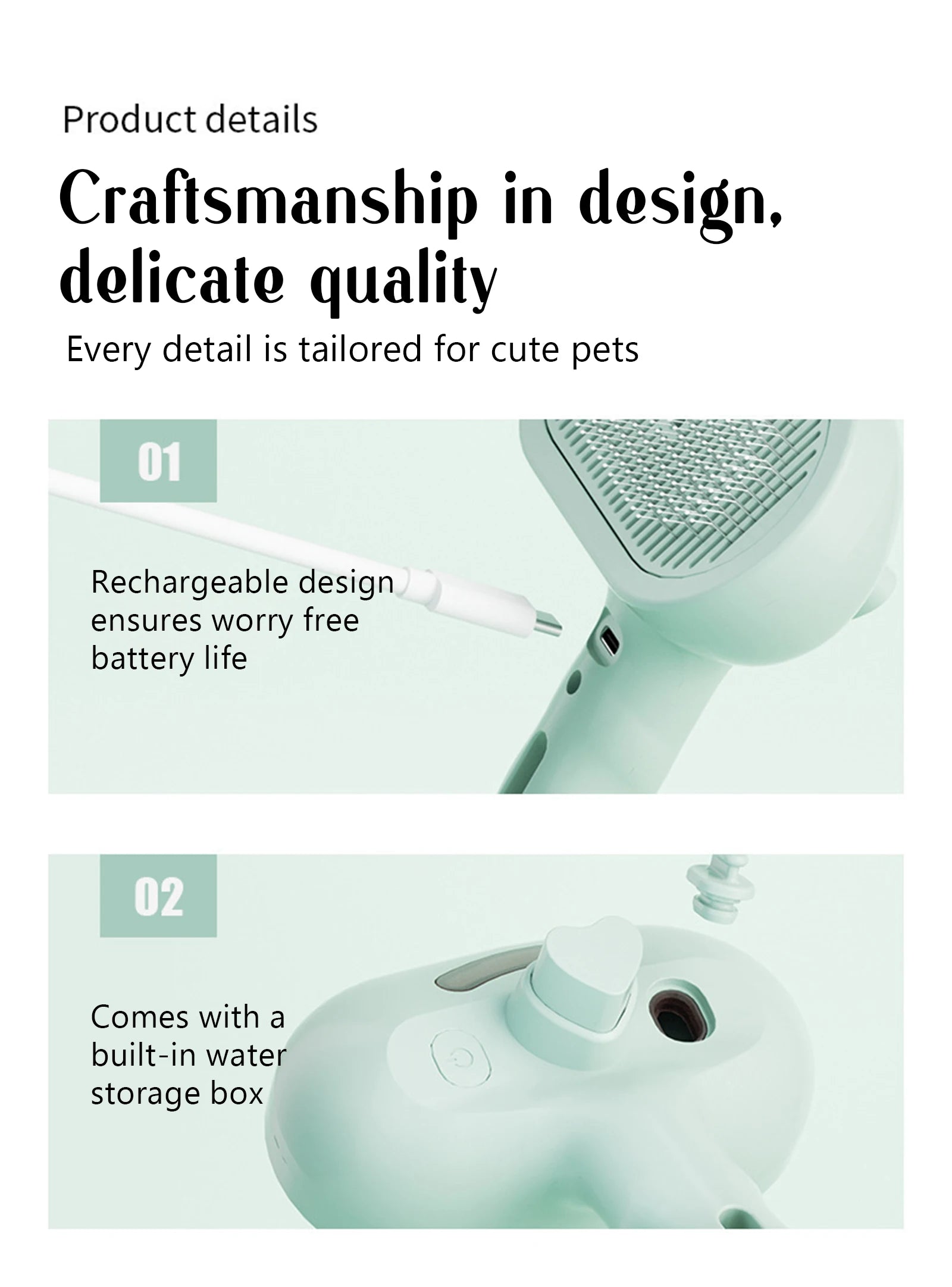 Dog Steam Comb Pet Massage Brush USB Charging Safe Round Head Soft Teeth Spray Hair Removal Comb Universal for Cats Dogs