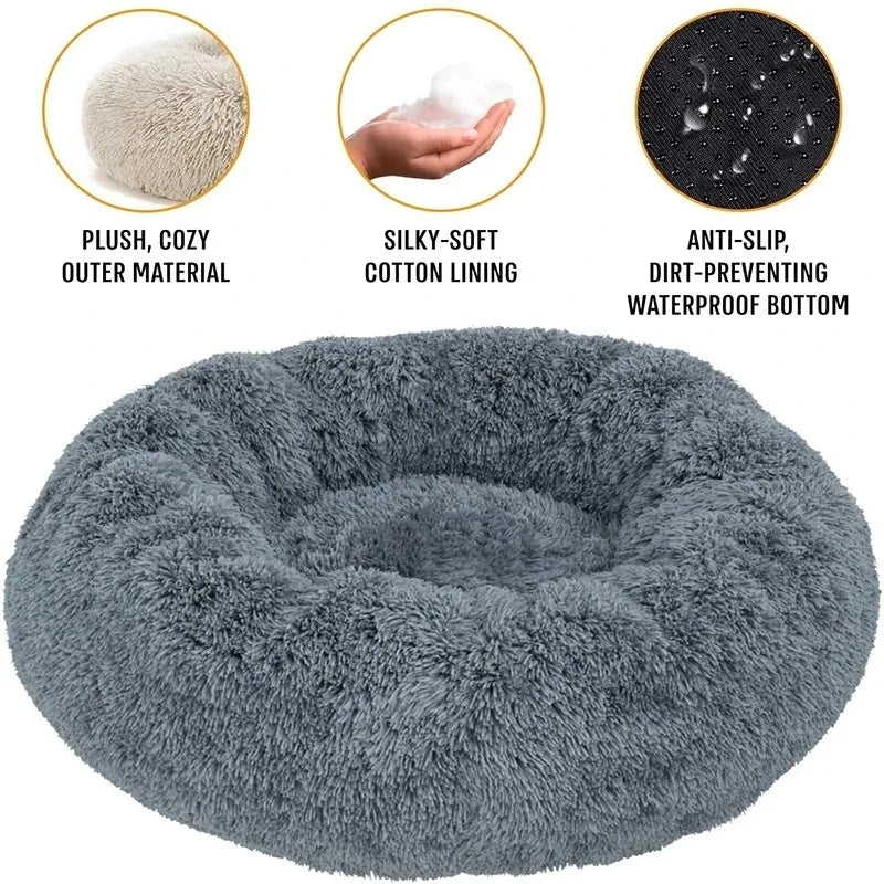Round Plush Dog & Cat Bed – Washable