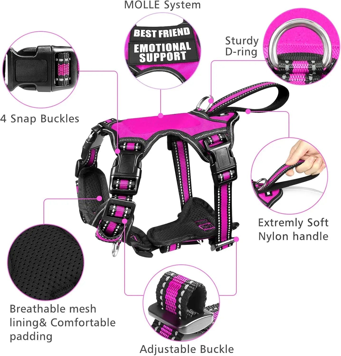 Pet Harness Collar and Leash Set All-in-one Reflective Dog Harness No Pull with Adjustable Buckles for Puppies Small Medium