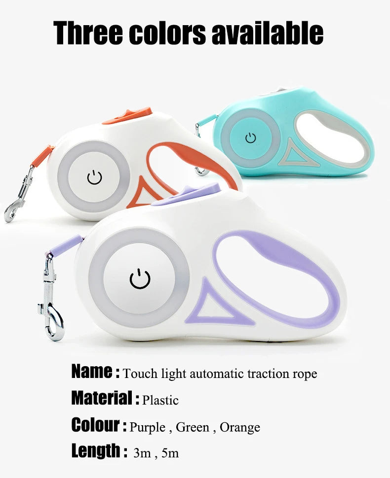 LED Luminous Dog Leash Automatic Retractable Leash for Medium Dogs Outdoor Small Pet Traction Rope Dog Accessories Pet Supplies