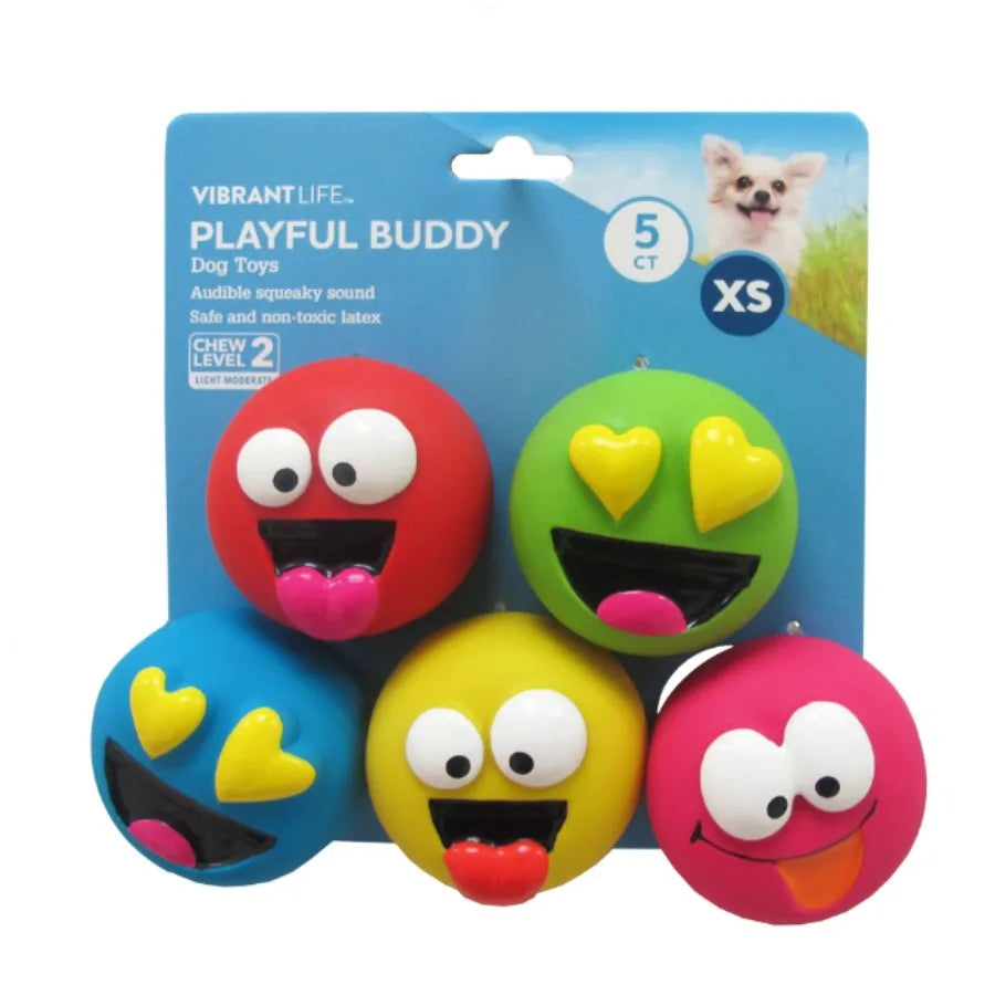 Vibrant Life 5pk EMOTICON LATEX DOG TOY