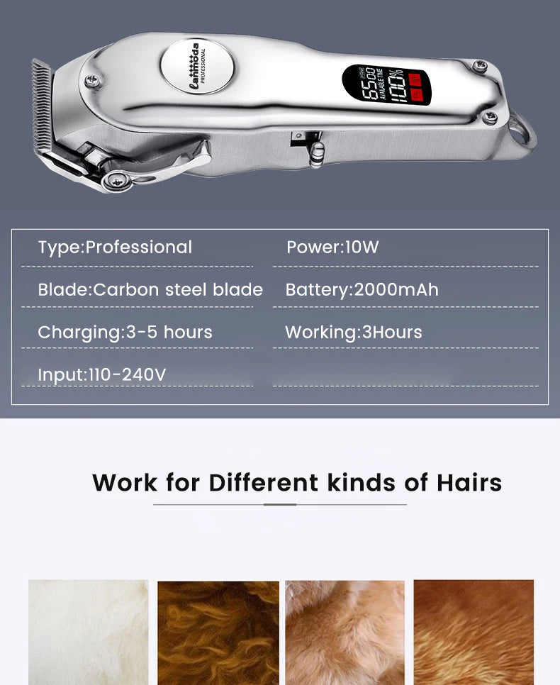Professional Dog Hair Clipper All Metal Rechargeable Pet Trimmer Cat Shaver Cutting Machine Puppy Grooming Haircut Low Noice