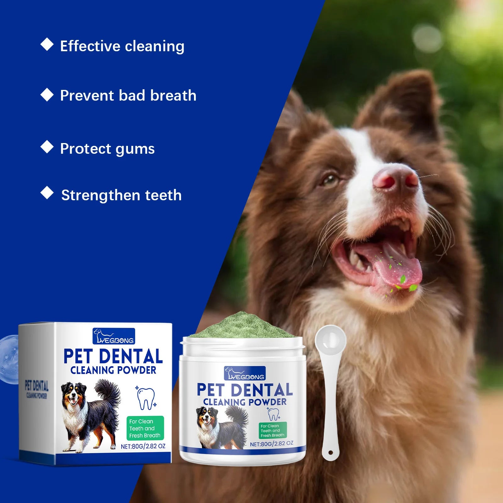 YEGBONG Natural Fresh Breath Dog Teeth Cleaning Powder Gentle Formula for Removing Plaque and Tartar Stains - Eliminates Odor