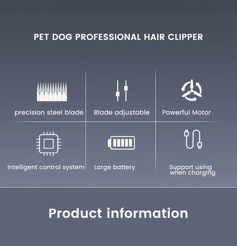 Professional Dog Hair Clipper All Metal Rechargeable Pet Trimmer Cat Shaver Cutting Machine Puppy Grooming Haircut Low Noice
