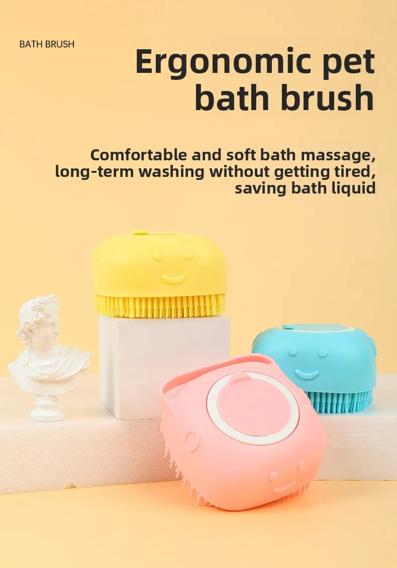 Dog Bathing Brush Pet Massage Brush Shampoo Dispenser Soft Silicone Brush Rubber Bristle for Dogs and Cats Shower Grooming Tool