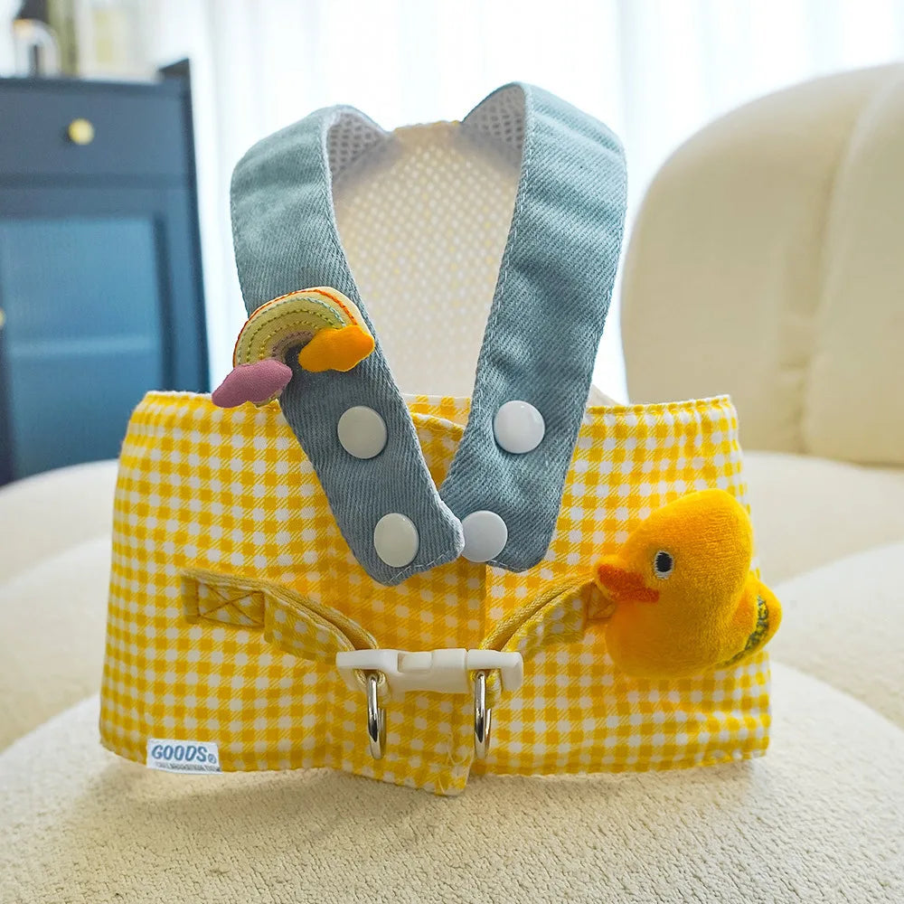 Three-piece Set Duck Frog Spring and Summer Pet Chest Harness Traction Rope Set - Breathable Fabric - For Cats & Puppies - Suita