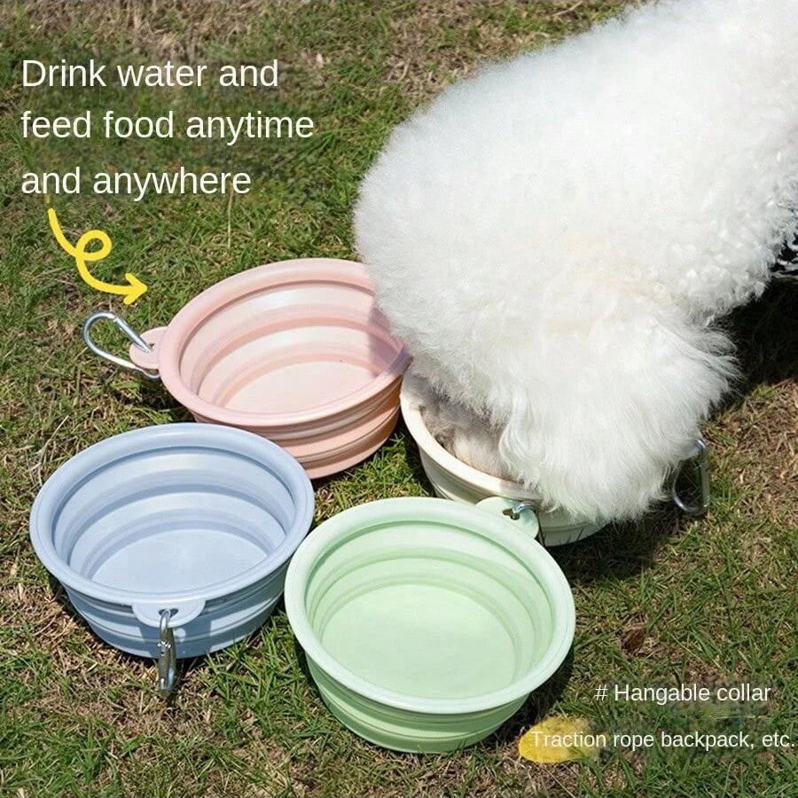 350ml Macaron Color Pet Outing Portable Foldableing Bowl Dog Drinking Bowl Cat Food Bowl Rice Bowl Travel Bowl with Carabiner