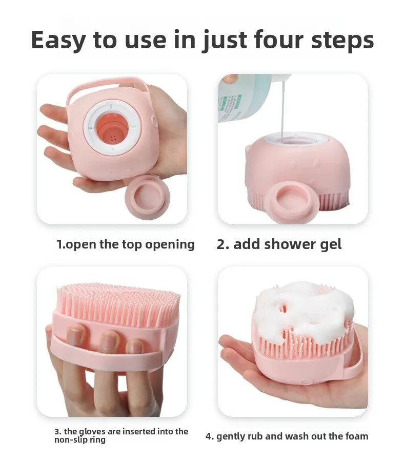 Dog Bathing Brush Pet Massage Brush Shampoo Dispenser Soft Silicone Brush Rubber Bristle for Dogs and Cats Shower Grooming Tool