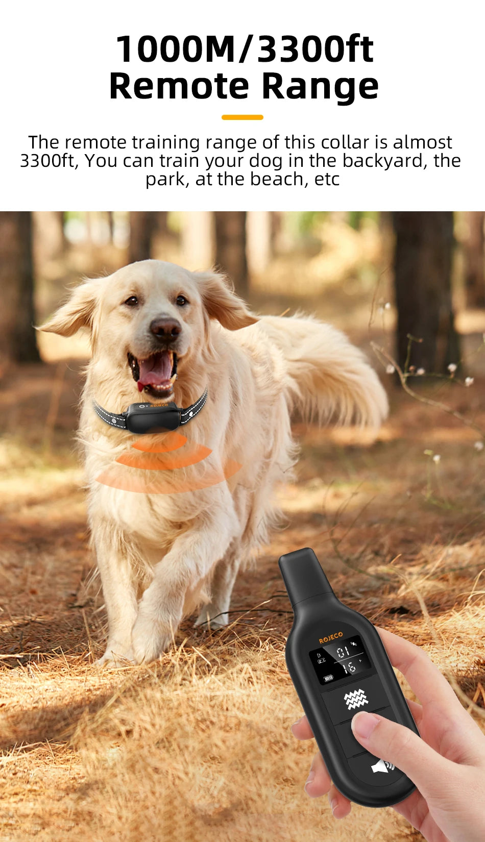 ROJECO Electric Dog Training Collar with Remote & Waterproof Design