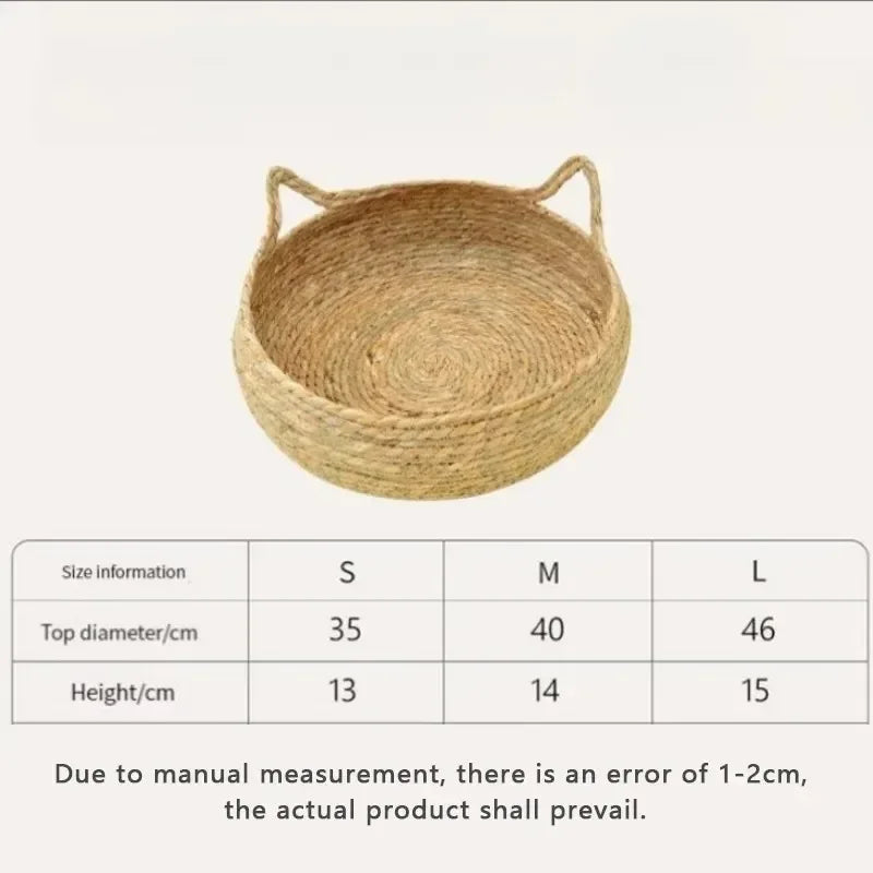 Natural Woven Cat Bed with Washable Pad