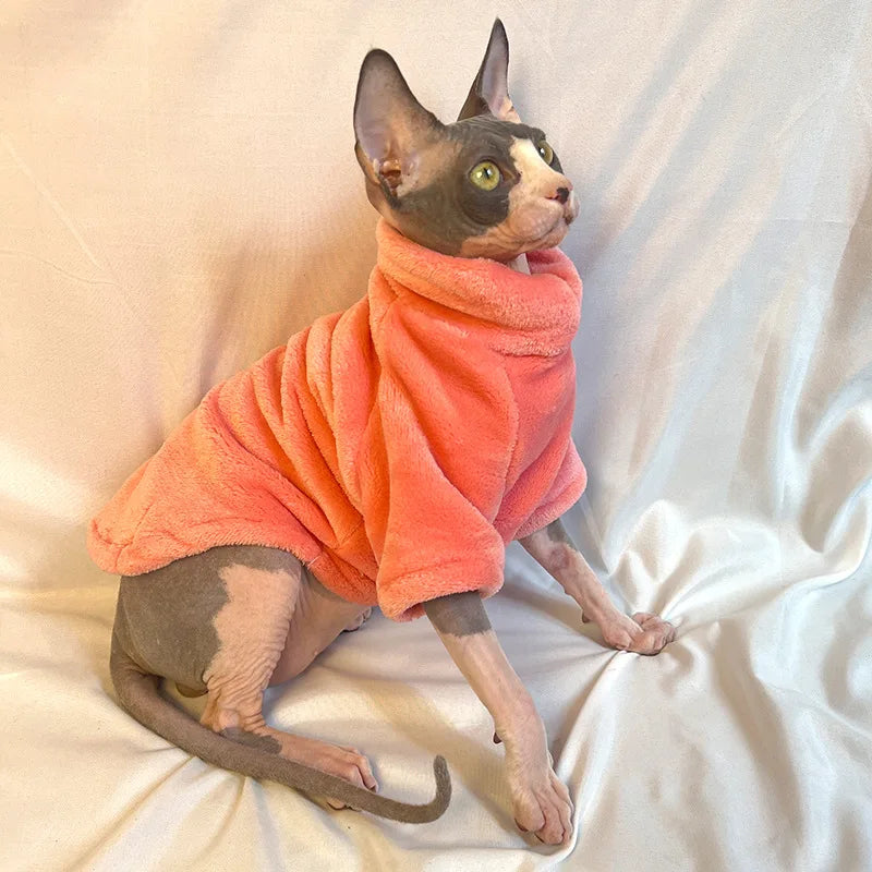 Warm Coral Velvet Hairless Cat Clothes Winter Sphynx Vest Turtleneck Kitten Clothing Puppy Costume Pet Accessories Gatitos